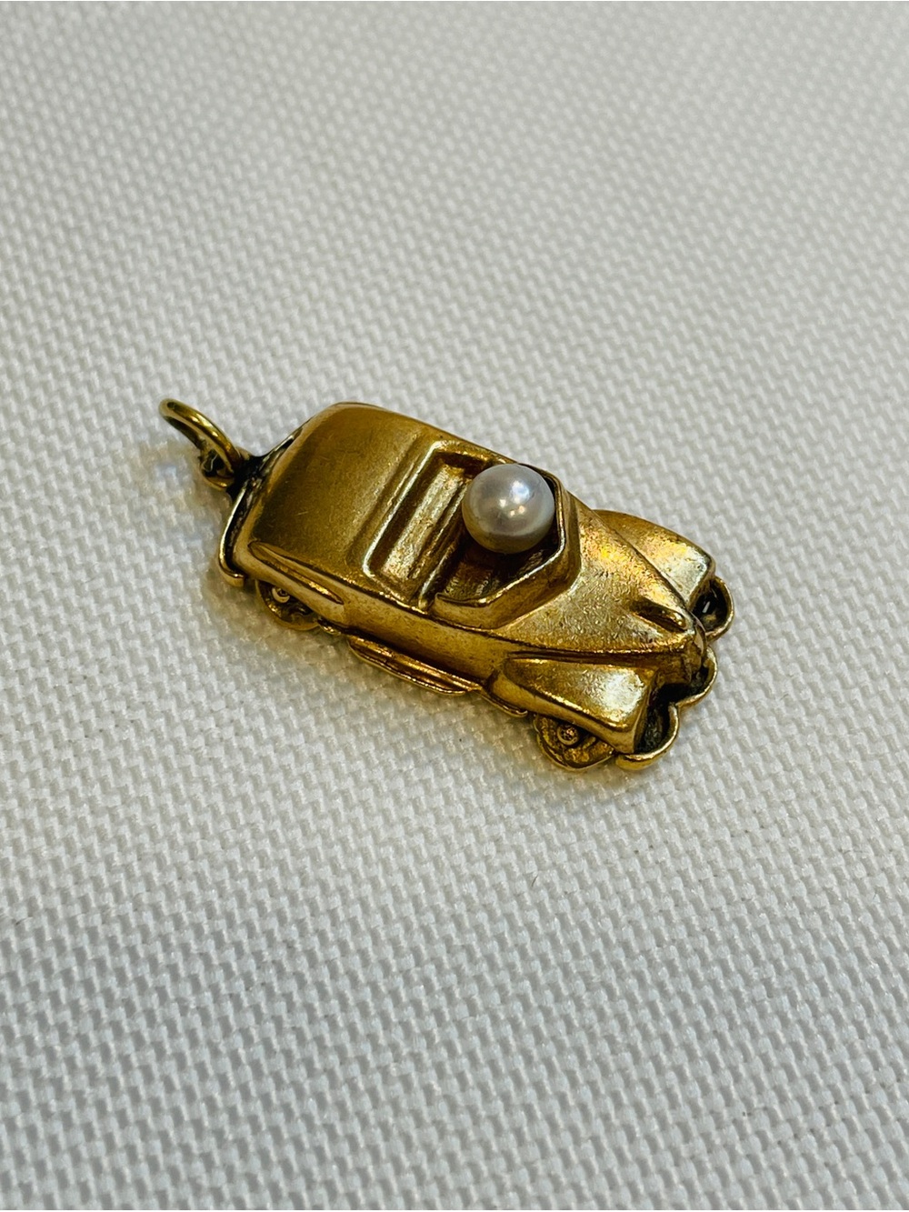 Vintage 14K Yellow Gold Convertible Car Pearl Driver Charm Pendant
